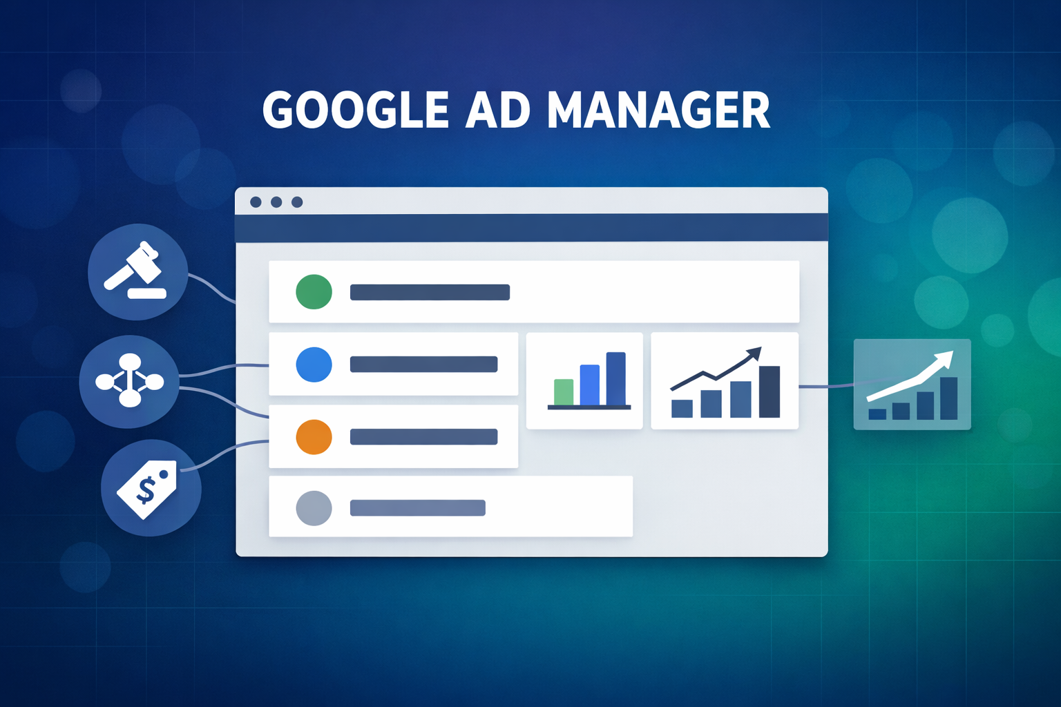 Google Ad Manager dashboard interface showing ad unit management and demand source competition for publishers